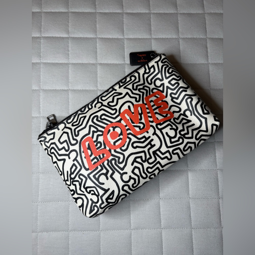 Coach x Keith Haring - Black and White Clutch with Red Love Accent